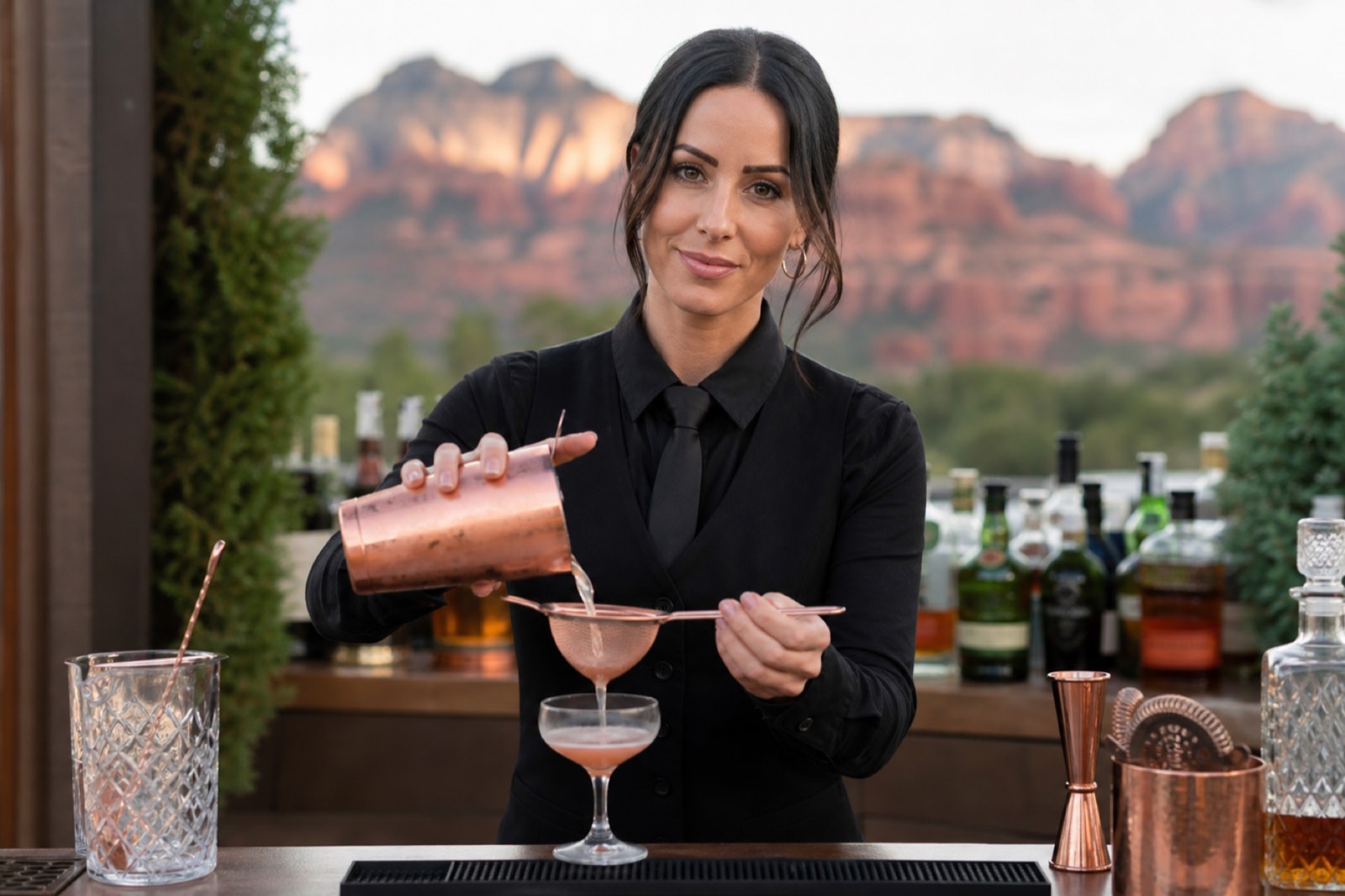 Sedona wedding bartender at an outdoor reception bar