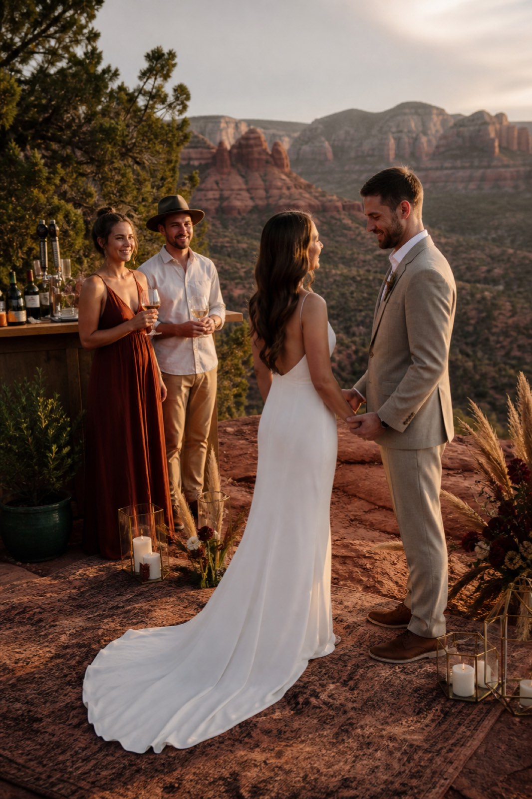 Intimate Sedona elopement with wine service