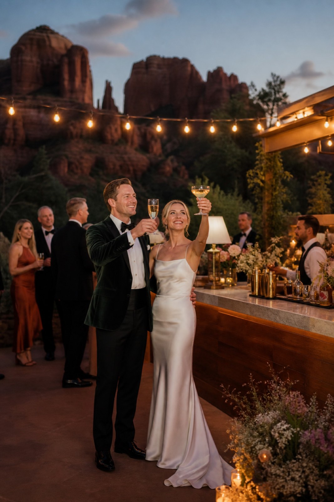 Sedona wedding reception toast at dusk